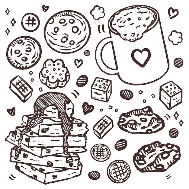 Set of hand drawn doodle bakery elements