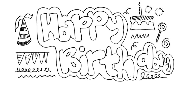 Vector set of hand drawn doodle cartoon objects and symbols on the birthday party.