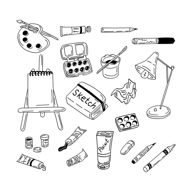 Art Supplies Vector Sketch Illustration Drawing Painting