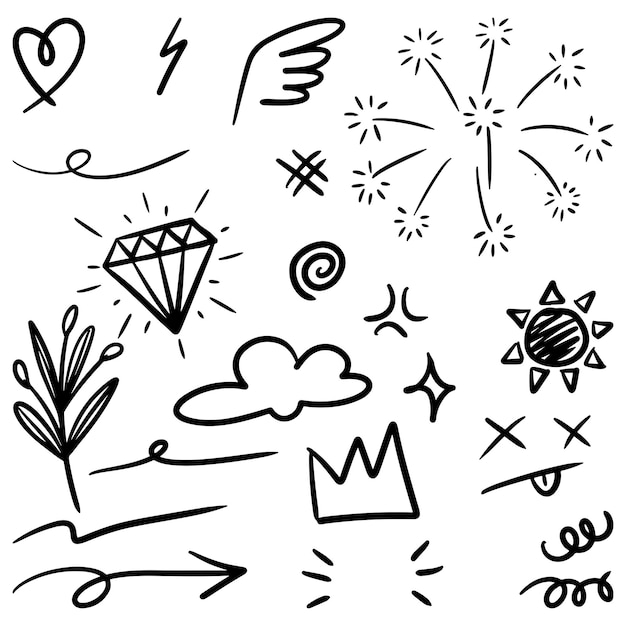 Set of hand drawn doodle elements for concept design isolated on white background vector illustration