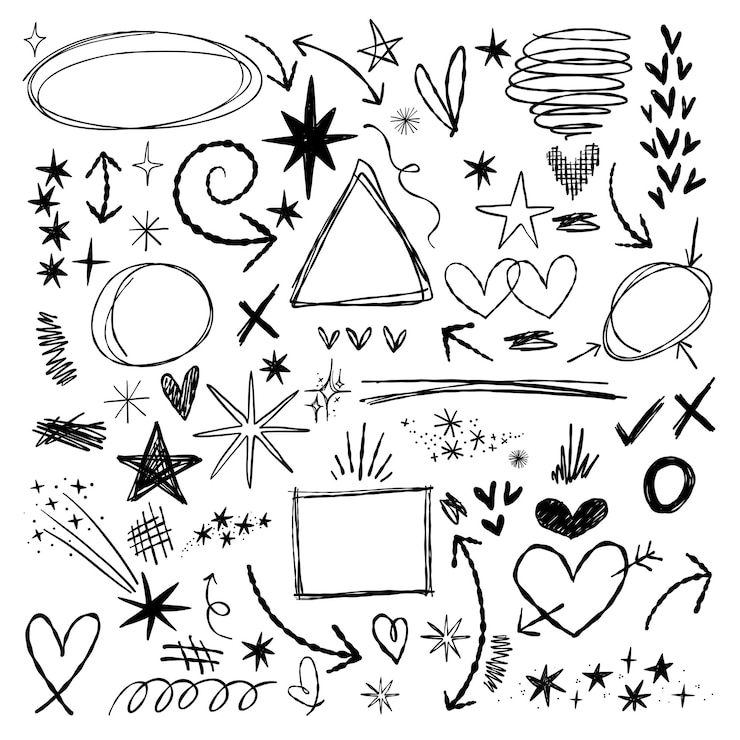 Vector 手描き落書き要素のセット