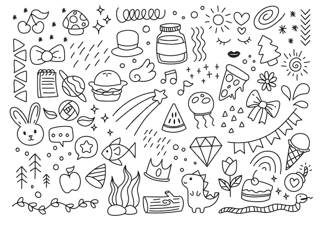 Insieme di elementi di doodle disegnati a mano