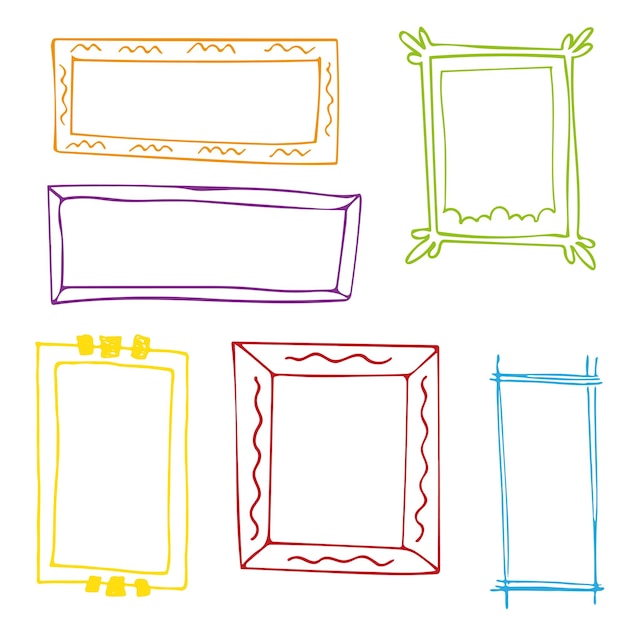 Vector set of hand drawn doodle frames, squares, vector borders design elements