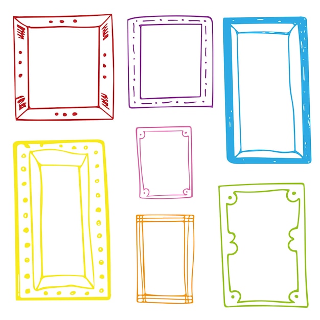 Set of hand drawn doodle frames, squares, vector borders design elements.