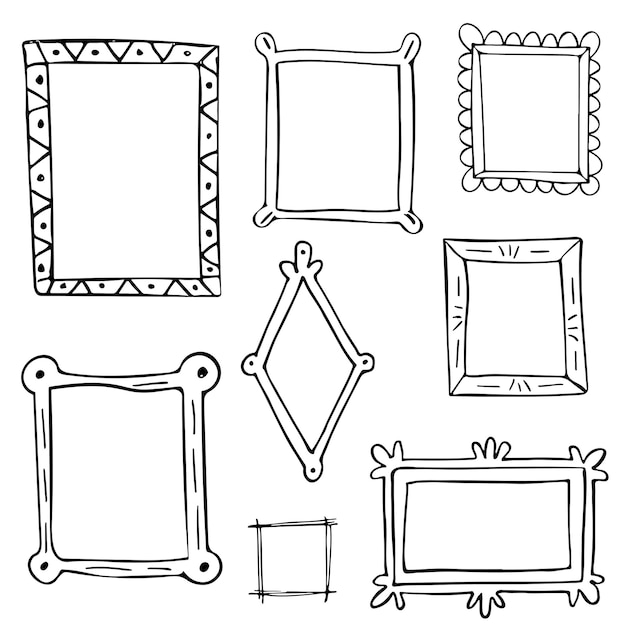 Vector set of hand drawn doodle frames, squares, vector borders design elements.