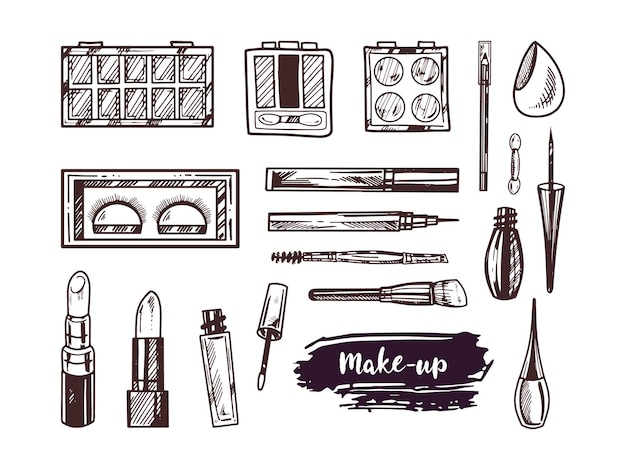 Vector a set of hand drawn doodle sketches of cosmetics as selfcare spa elements for beauty salon