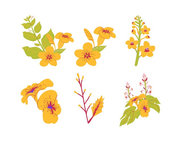 Set of hand drawn doodle yellow flowers Vector illustration