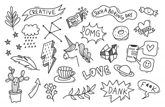 Vector set of hand drawn doodle