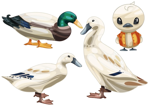 Set of hand drawn duck The breed of Welsh harlequin