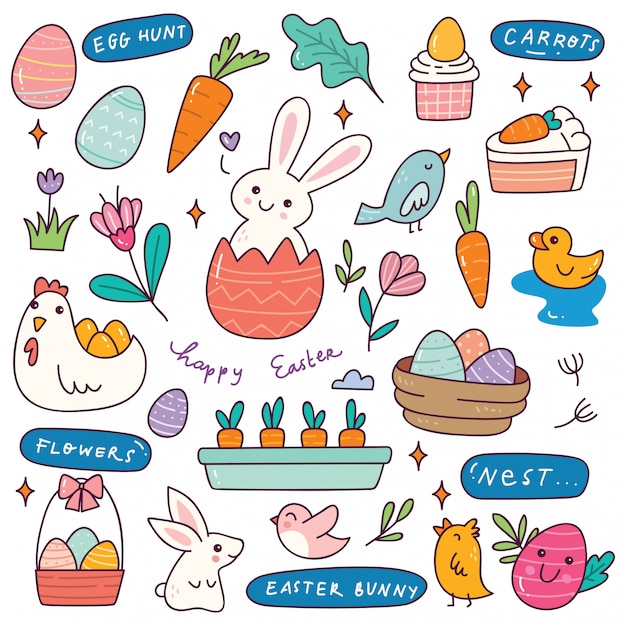 Set of hand drawn easter doodle