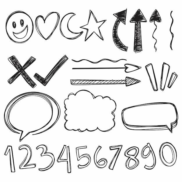 Vector set hand drawn element scribble illustration