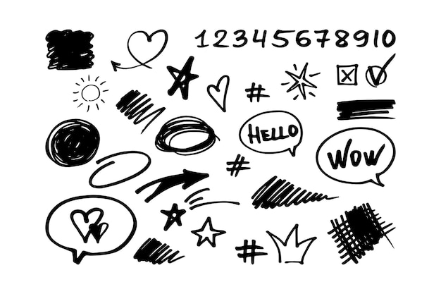 Set of hand drawn elements for concept design doodle abstract signs sketchy symbols vector illustration