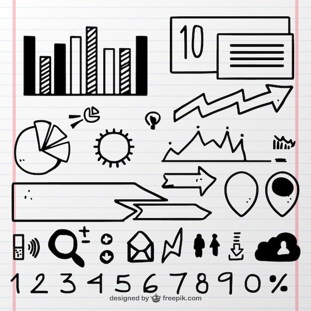 Vettore insieme degli elementi disegnati a mano utili per infografica