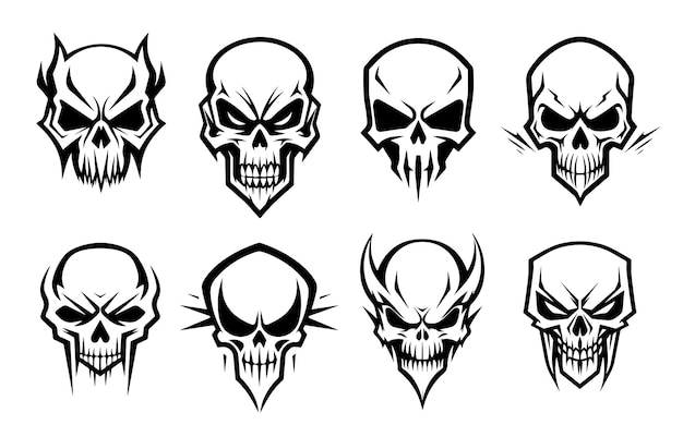 Set of hand drawn emblem skulls vector halloween not ai