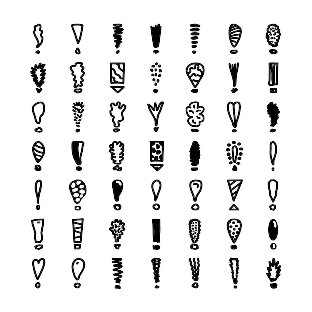 Vector set of hand drawn exclamation point doodle sketch cartoon style attention doodle icon