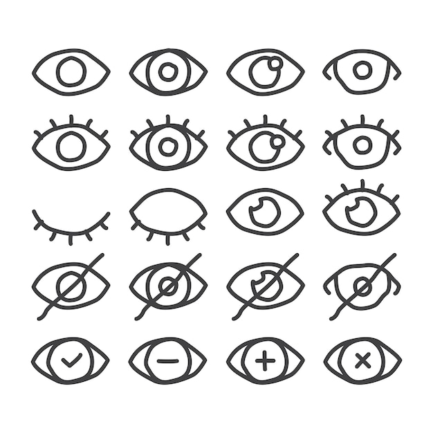 Set of hand drawn eye vision simple eyes vector icon template