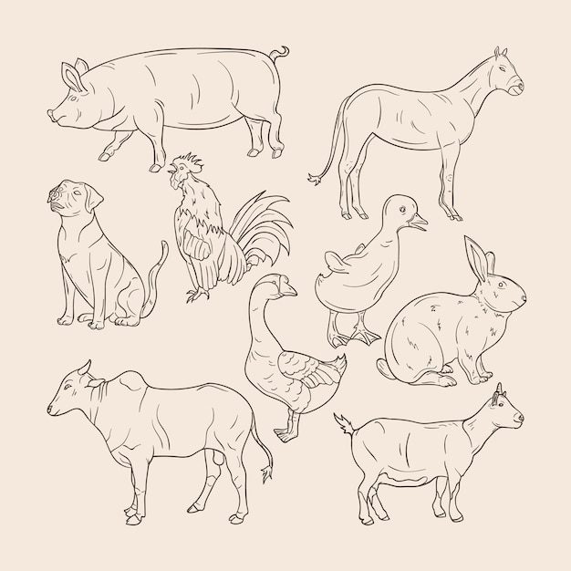 Set Of Hand Drawn Farm Animals