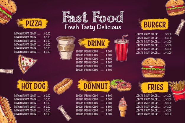 Vector set of hand-drawn fast food