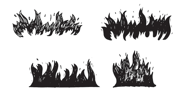 Vector set of hand drawn fire and fireball isolated on white background .doodle vector illustration.