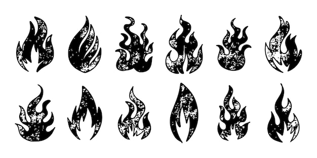 Set of hand drawn fire and fireball isolated on white background .Doodle vector illustration.