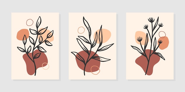 Set of hand drawn floral botanical wall art