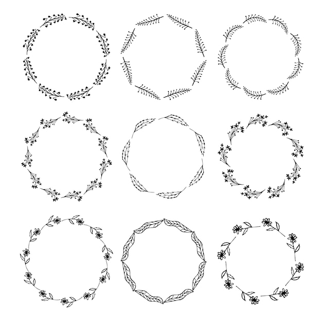 Set of hand drawn Floral frames vector illustration wedding or holiday design clip art