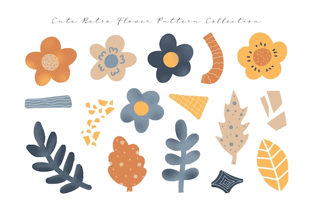 a set of hand drawn floral pattern and modern abstract shape