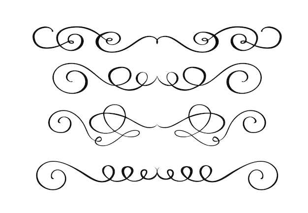 Set hand drawn flourish Calligraphy elements Vector illustration on a white background