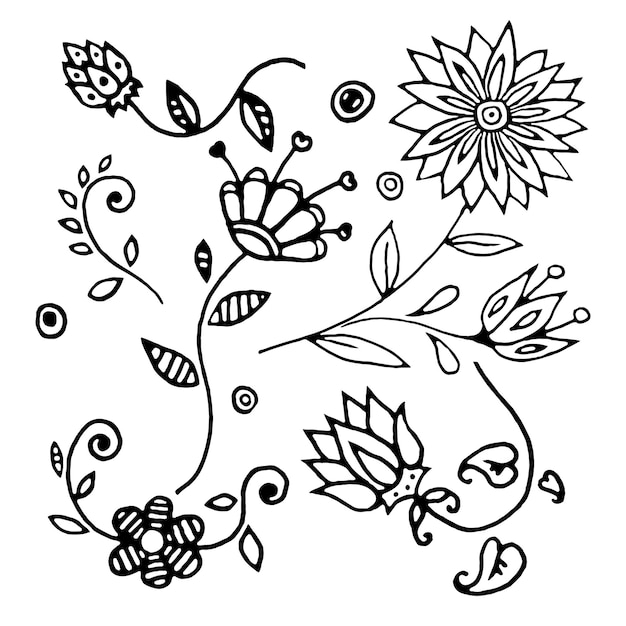 Vector set of hand-drawn flowers. floral decor for covers, cards, stationery, invitations. vector.