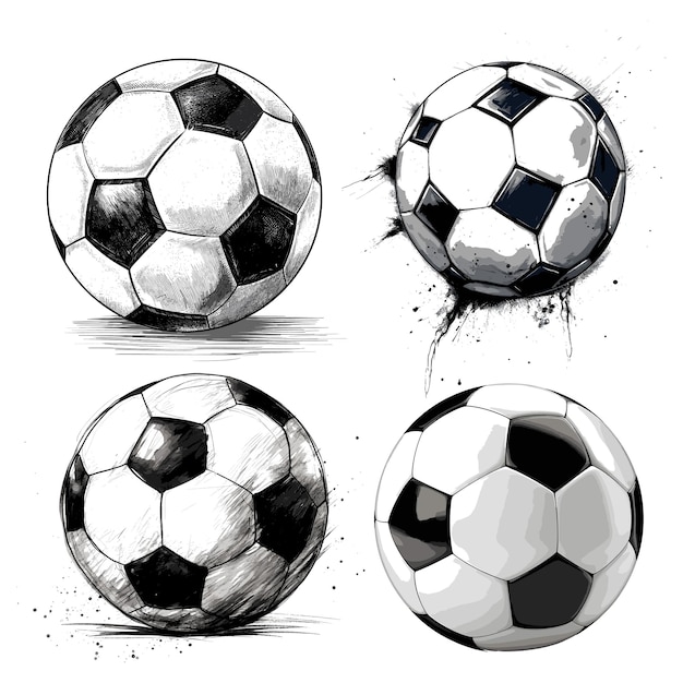 Set of hand drawn football vector Soccer balls set