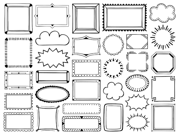 Set di fotogrammi disegnati a mano elementi di design vettoriale arte digitale disegnata a mano illustrazione vettoriale icona desi