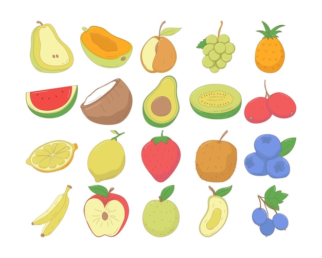 Set of hand drawn fruits vector illustration creative hand drawn fruits vector element design