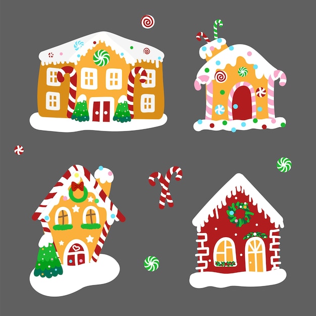 Set of hand drawn gingerbread houses