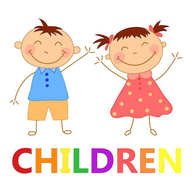 Vector set of hand-drawn girls and boys. children's book illustration. a simple picture. cute babies.