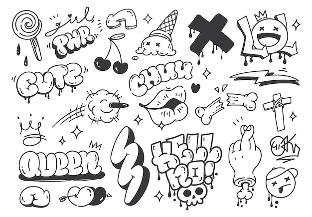 Set of hand drawn graffiti doodle vector illustration