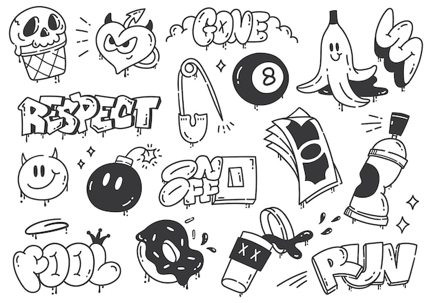 Set of hand drawn graffiti doodle vector illustration