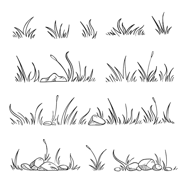 Vector set of hand drawn grass illustration