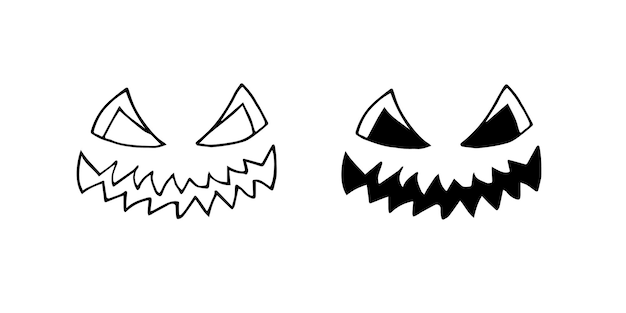 Set of hand drawn Halloween pumpkin faces Vector illustration For coloring cards printing