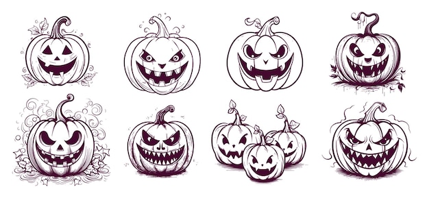 Vector set of hand drawn halloween pumpkin isolated on white background