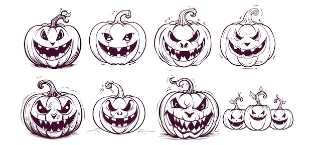 Set of hand drawn halloween pumpkin isolated on white background