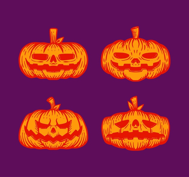 Vector set of hand drawn halloween pumpkin