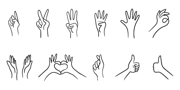 Set of hand drawn hand gestures
