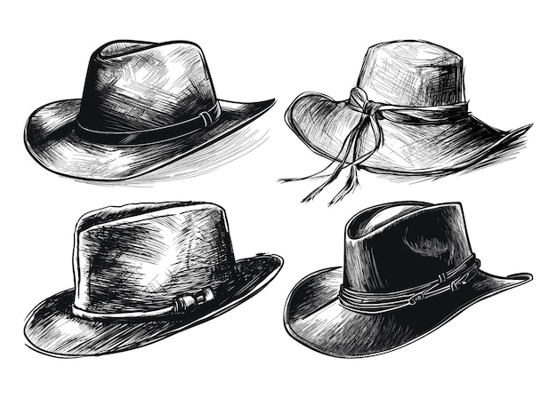 Set of hand drawn hat element