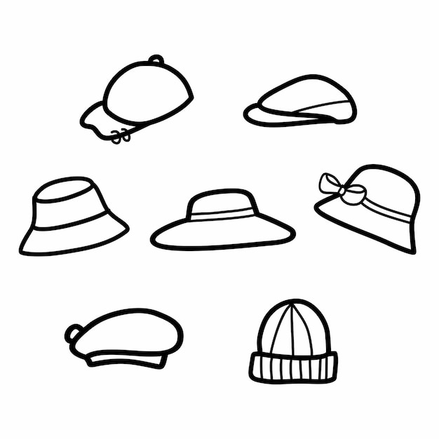 Set of hand-drawn hats