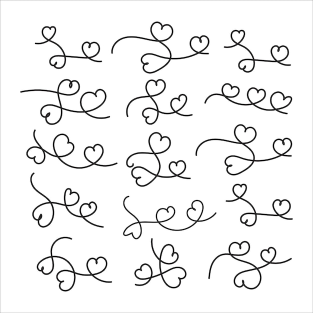 набор нарисованных вручную каллиграфических вихрей сердца и векторных иллюстраций вихревого сердца