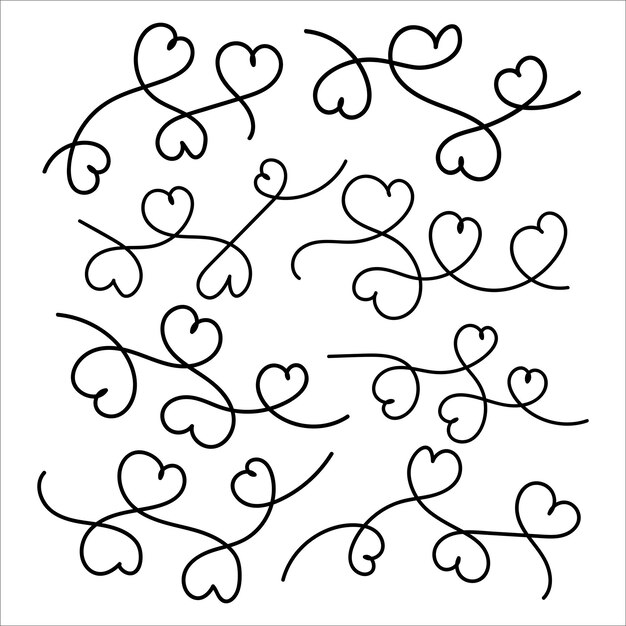 Set of hand drawn heart calligraphic swirl and swirly heart stock vector illustration