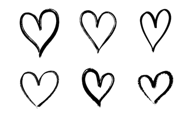 Vector set of hand drawn heart icons on white