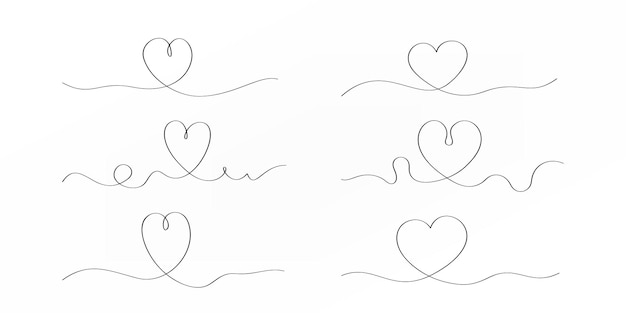 Insieme dell'illustrazione di stile della linea di forma del cuore disegnata a mano