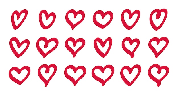 Set of hand drawn hearts flat design elements for use in as logos or icons red hearts collection