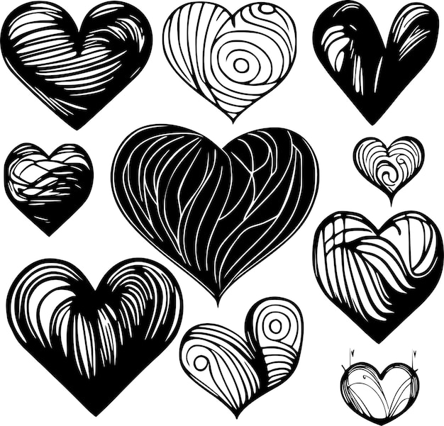 Set of hand drawn hearts